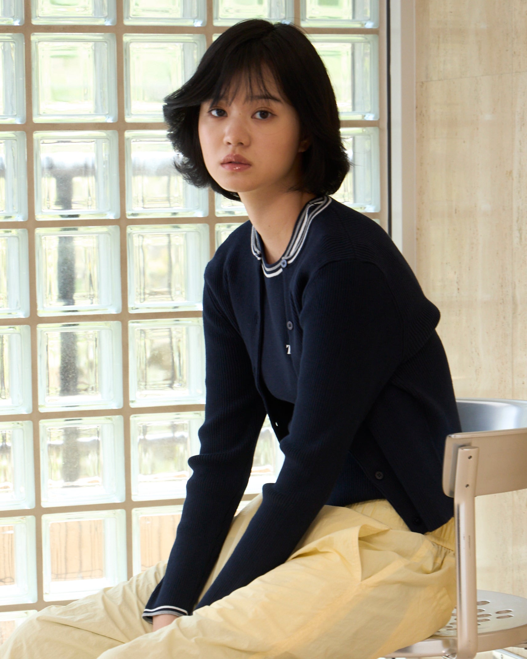 Line Rib Knit Cardigan