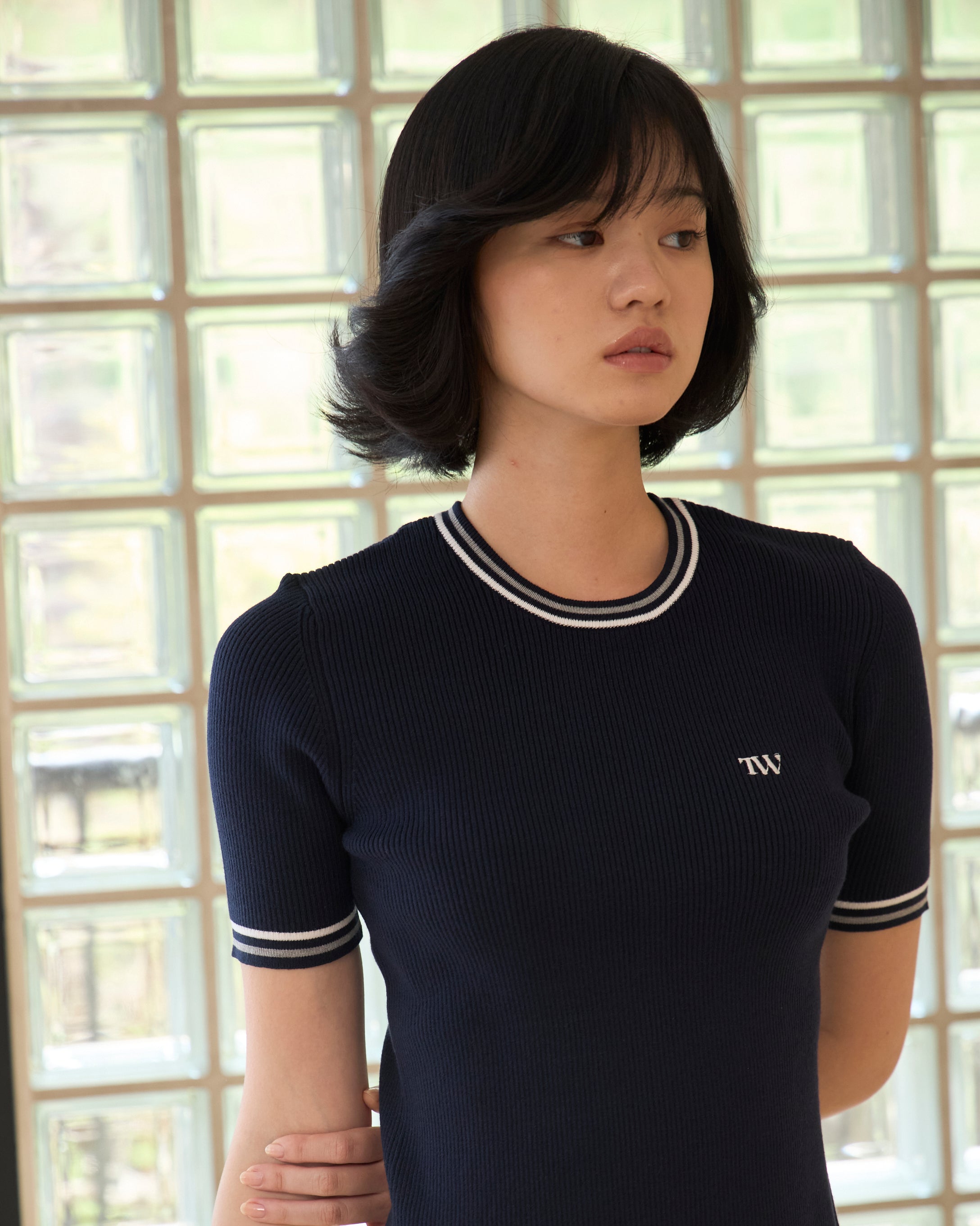 Line Rib Knit Tops