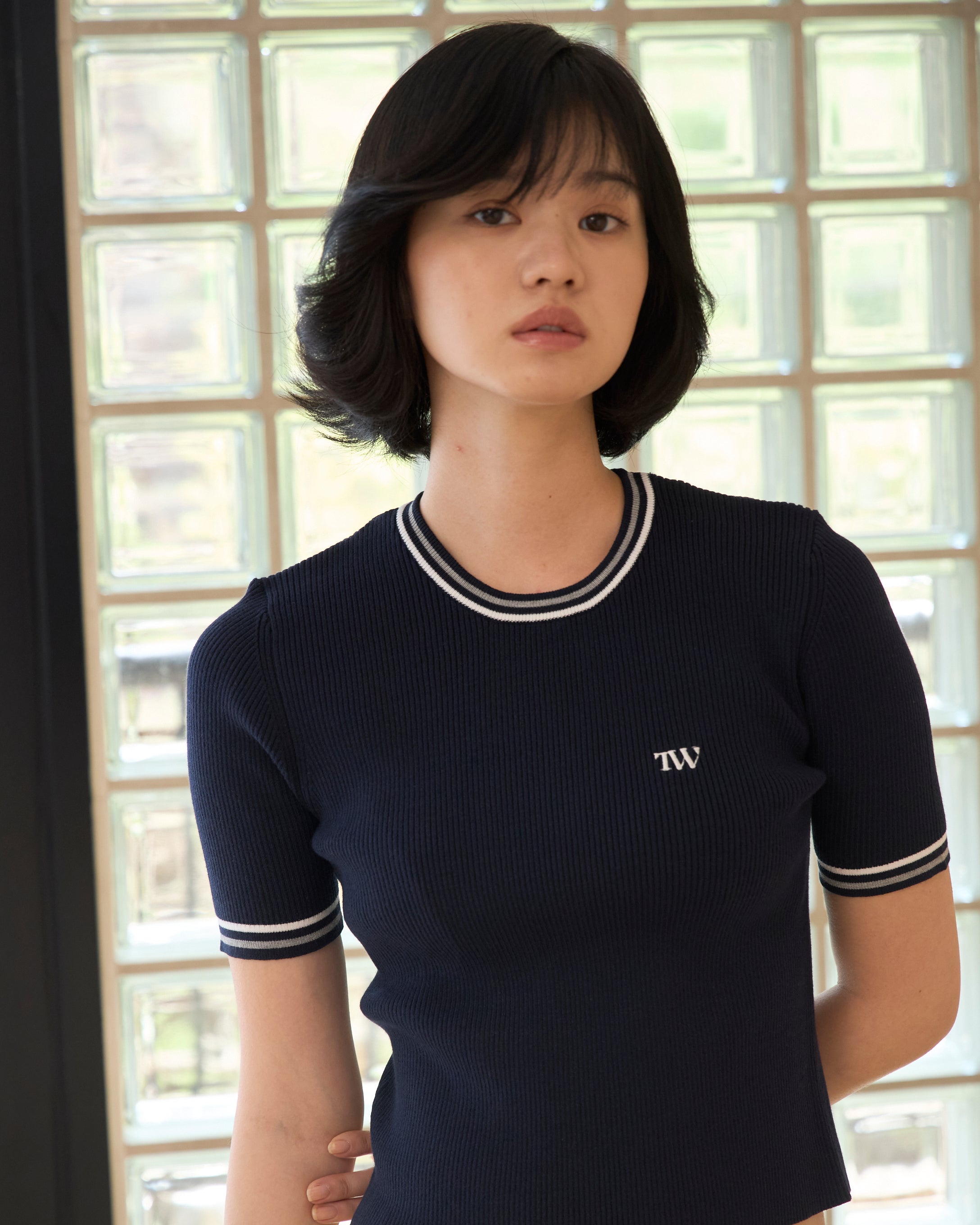 Line Rib Knit Tops