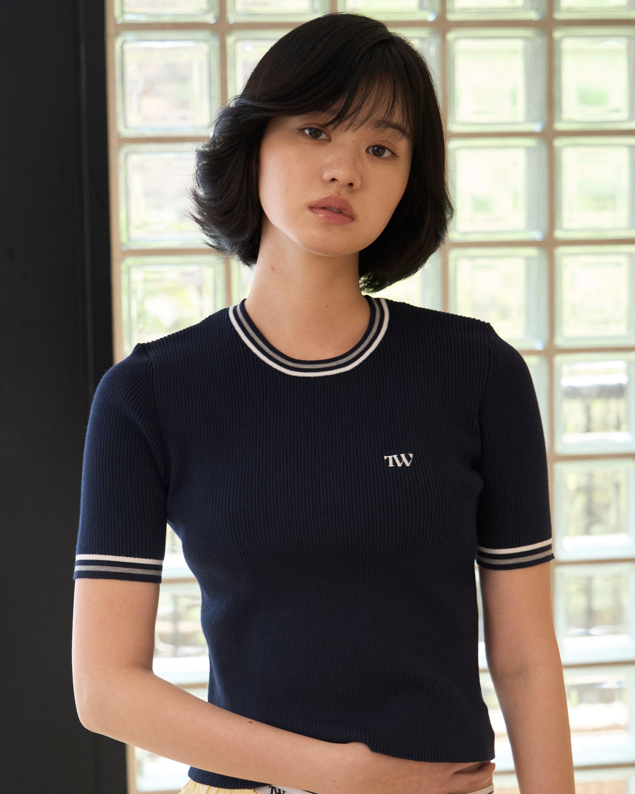 Line Rib Knit Tops