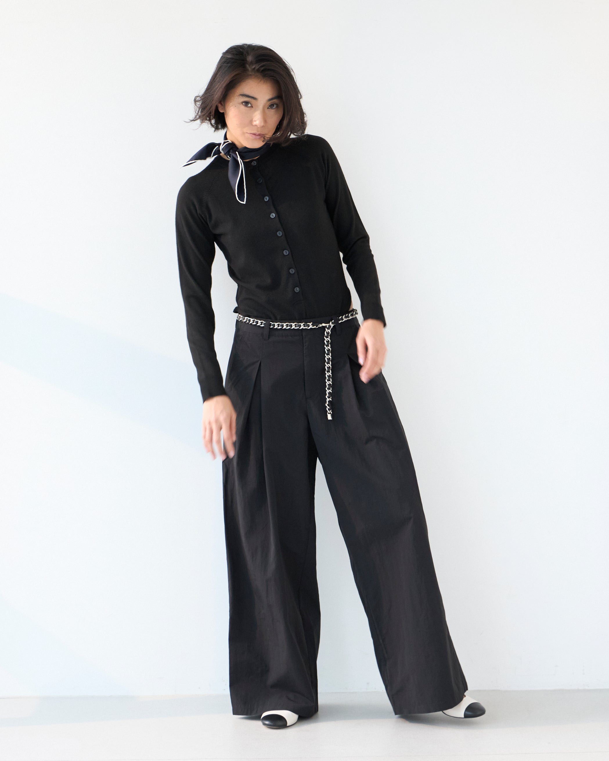 Nylon Tuck Wide Pants