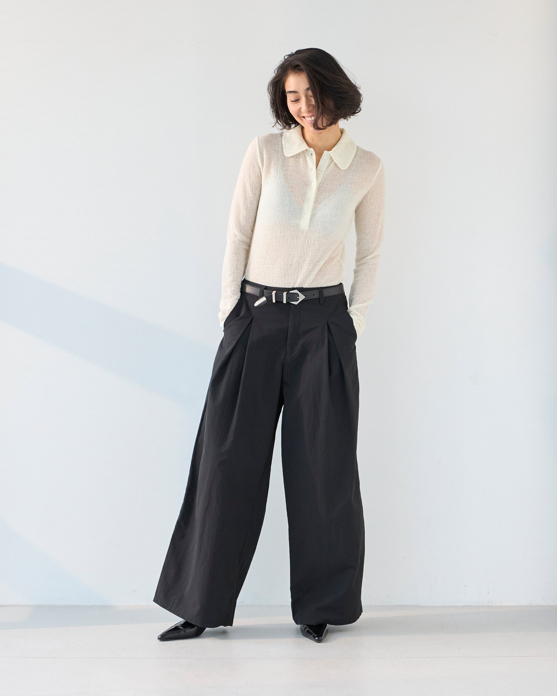 Nylon Tuck Wide Pants