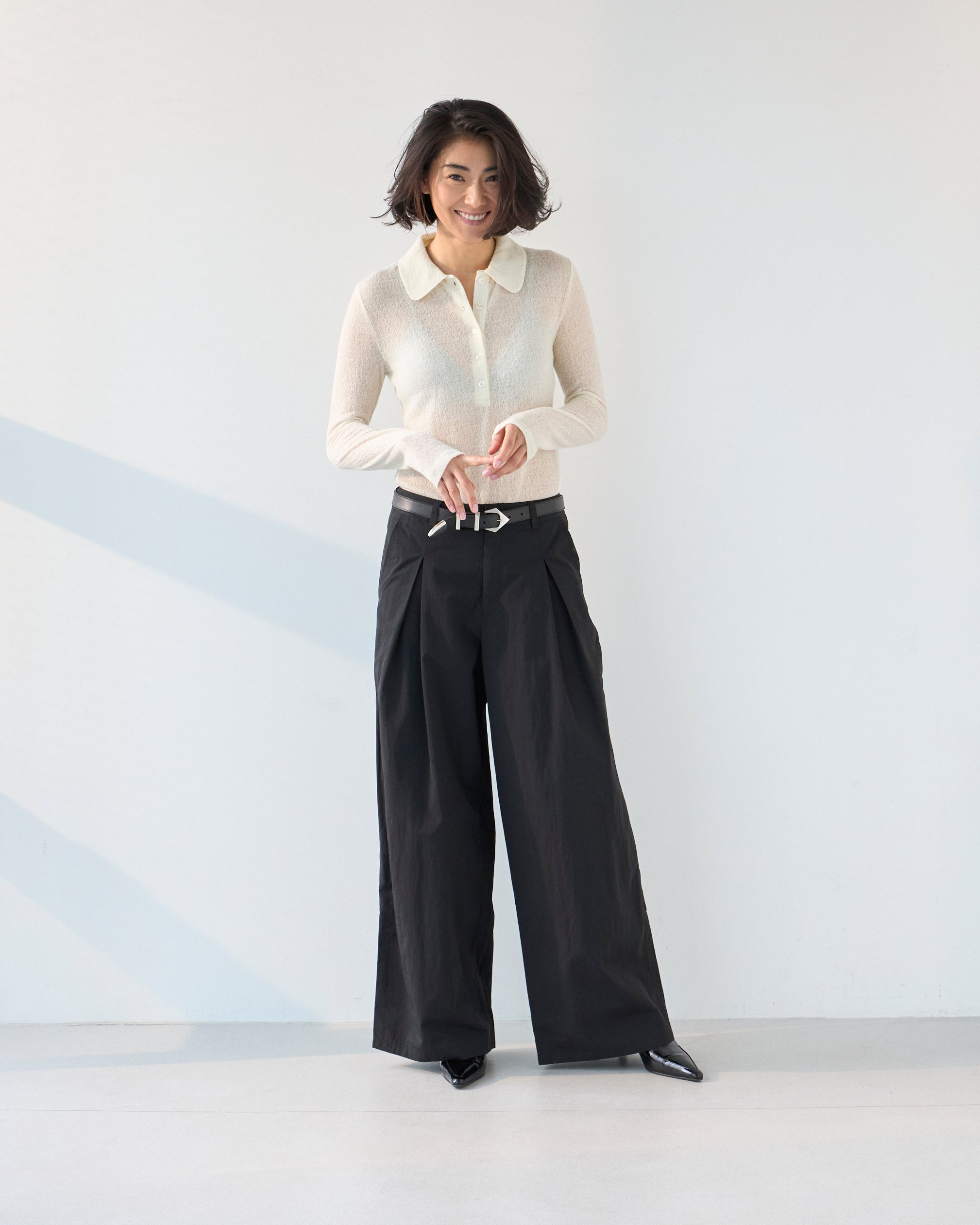 Nylon Tuck Wide Pants