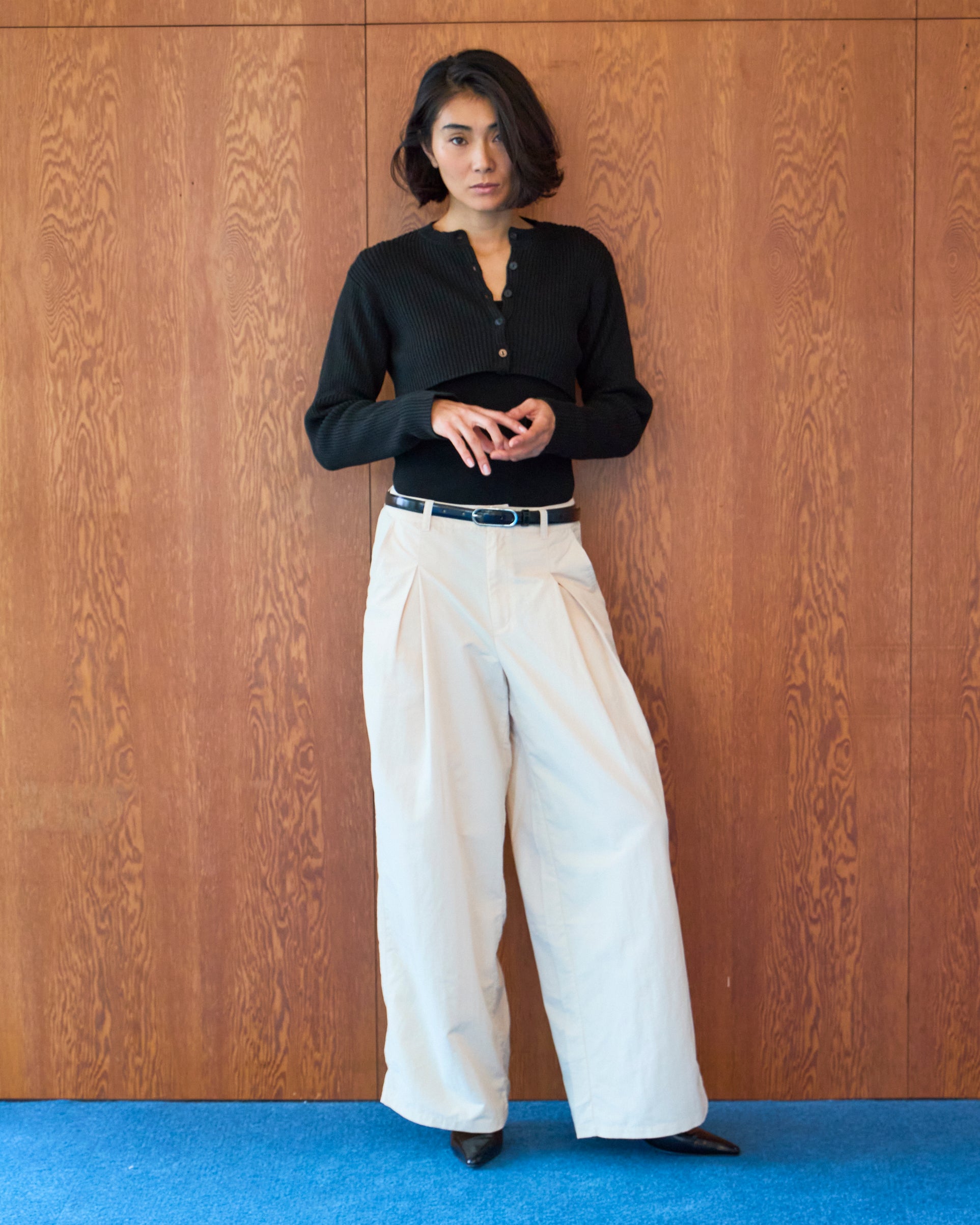 Nylon Tuck Wide Pants