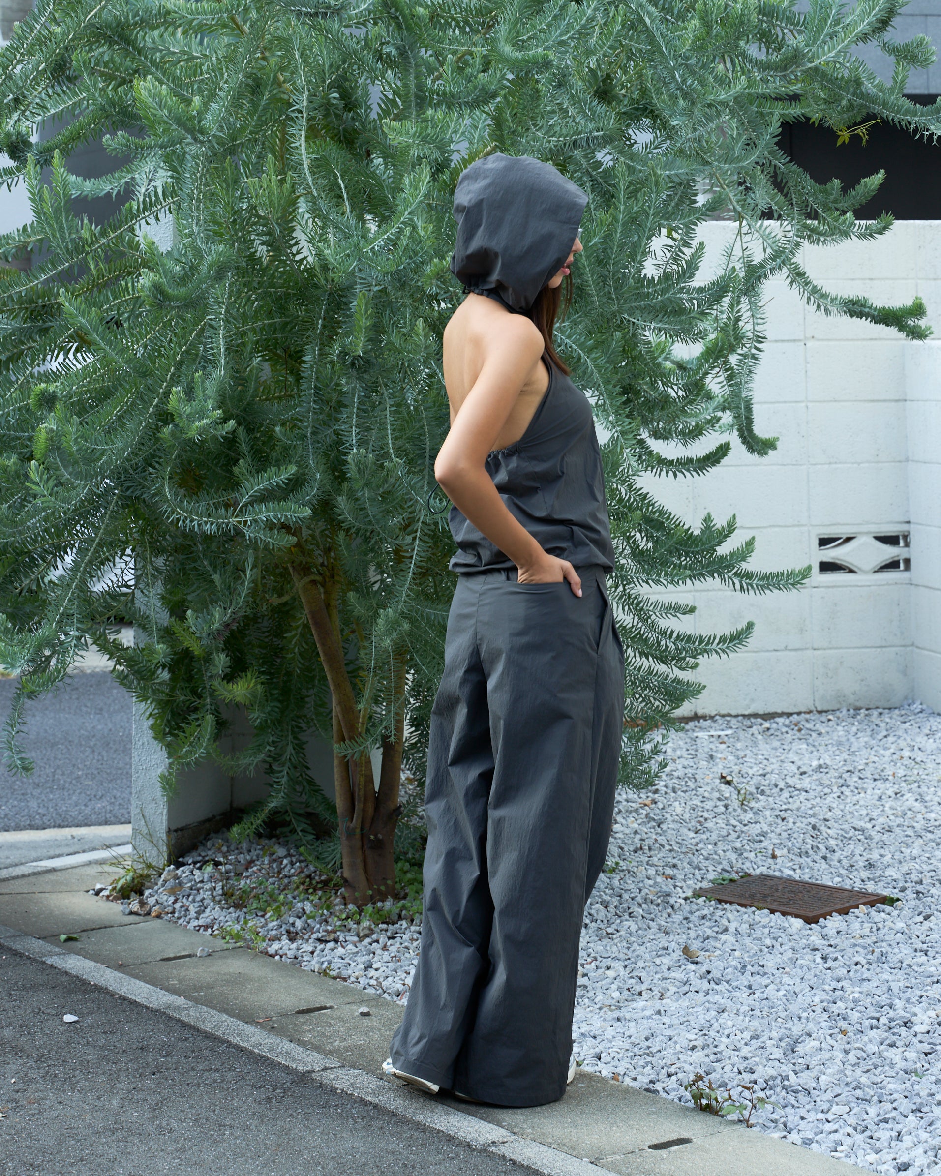 トップス tope cross strap tunic / nylon.b Hoodie Nylon Tops – TW