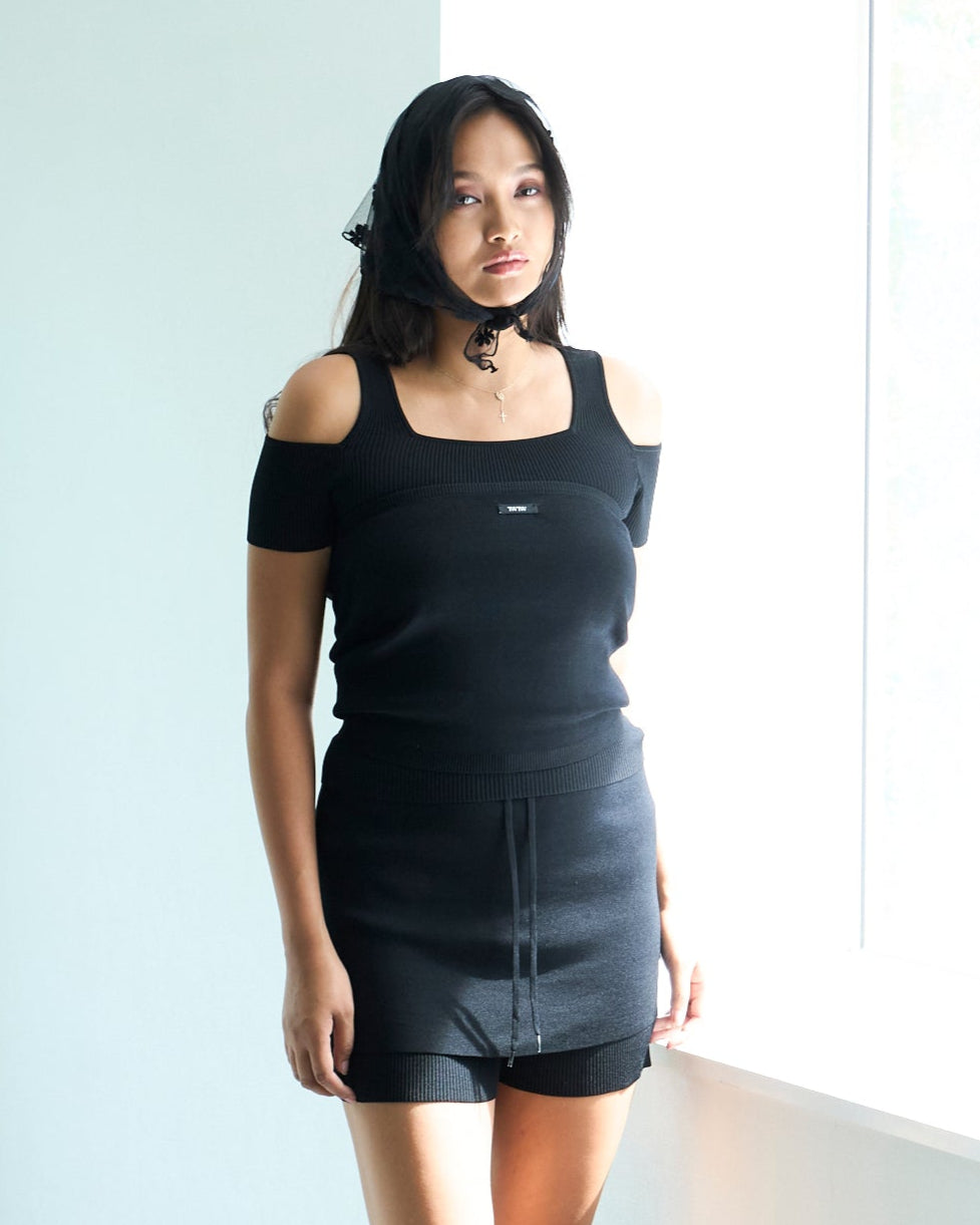 Square Neck Rib Knit Tops